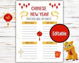Chinese New Year Potluck Sign Up Sheet, Year of the Horse 2026, Editable Potluck Form, Lunar New Year Activities, Lunar New Year Celebration