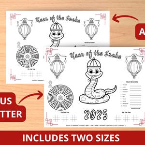 Lunar New Year Coloring Placemat, 2025 Year of the Snake Coloring Page ...