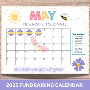 2025 May Fundraising Calendar, Pick a Date Donation Calendar, Pick a Date to Donate, Cash Calendar, Team Fundraiser, May Fundraising Tracker