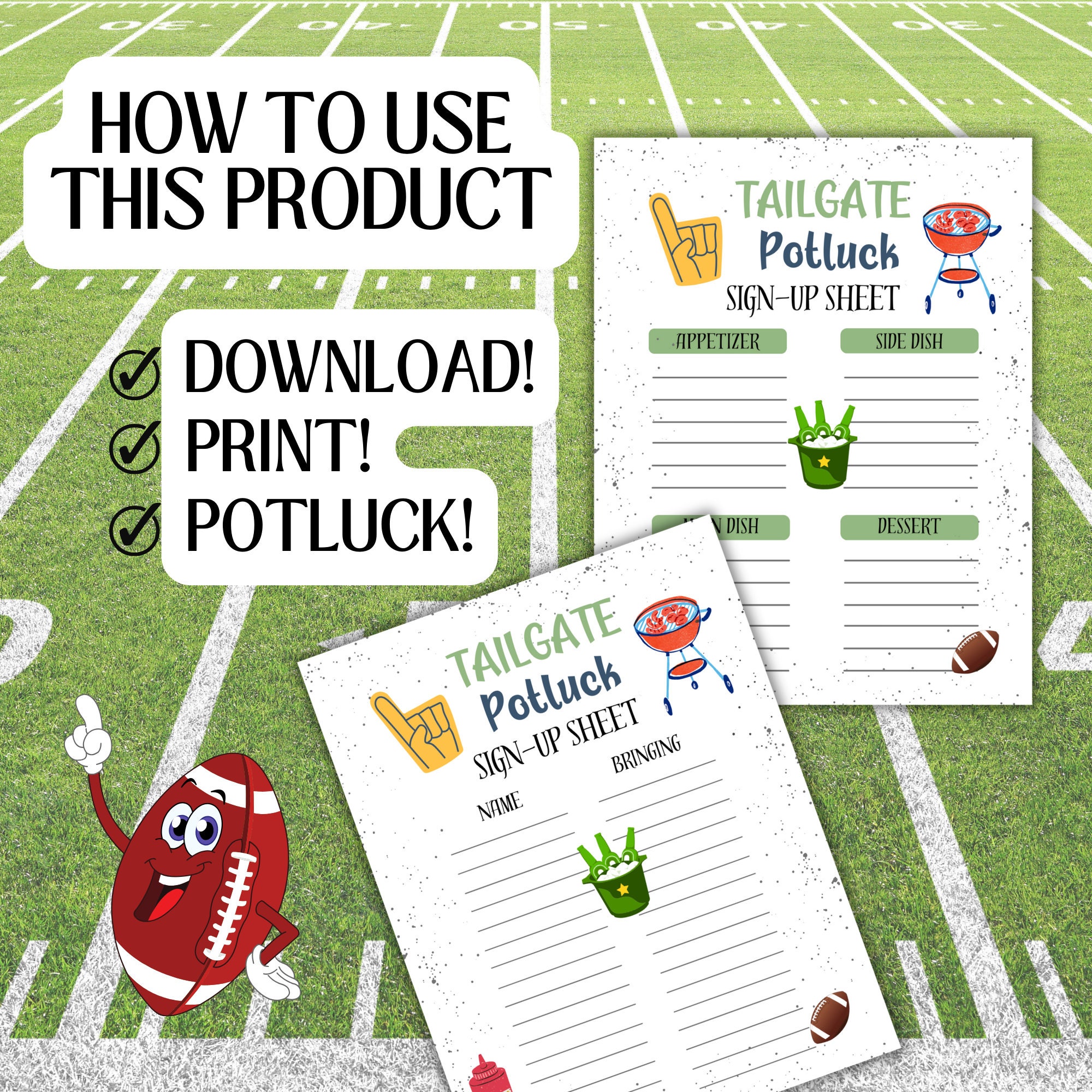 Tailgate Potluck Sign up Sheet, Potluck Sign up Form, Football Party