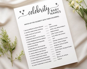 Celebrity Baby Name Shower Game, Fun Baby Shower Game, Guess the Celebrity Baby Shower Game, Baby Shower Icebreaker, Minimalist Shower