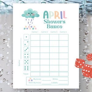 April Showers Bunco Score Sheets, April Bunco Sheets, April Bunco Spiel, Lucky Bunco Karten, April Bunco Party, Frühlings Bunco Würfelspiel