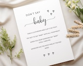 Don't Say Baby Clothespin Game, Don't Say Baby Sign, Baby Shower Games Printable, Baby Shower Sign, Don't Say Baby Game,  Minimalist Shower