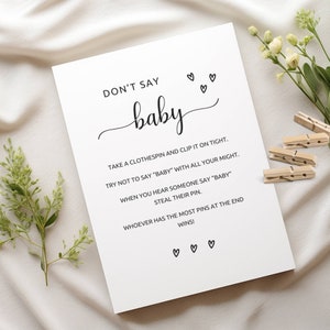 Don&#39;t Say Baby Clothespin Game, Don&#39;t Say Baby Sign, Baby Shower Games Printable, Baby Shower Sign, Don&#39;t Say Baby Game,  Minimalist, M1