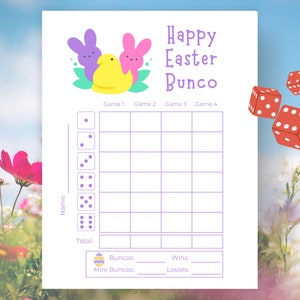 Oster Bunco Ergebnisbögen, Oster Bunco Blätter, Oster Bunco Spielkarten, Lucky Bunco Karten, Frühlings Bunco Party, Oster Bunco Würfelspiel