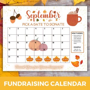 September Pick a Date Donation Calendar 2025, Pick a Date to Donate, Cash Calendar, Team Fundraise, Fundraiser Calendar, Fundraising Tracker