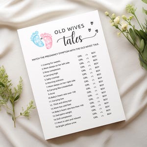 Gender Reveal Game, Old Wives Tales Baby Shower Game, Boho Baby Shower Game, Gender Reveal Idea, Baby Prediction, Fun Baby Shower Activity