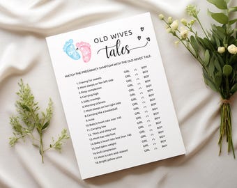 Old Wives Tales Gender Reveal Party Game, Fun Baby Shower Game, Gender Reveal Activity, Fun Baby Shower Activity, Couples Baby Shower