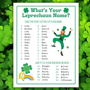 Leprechaun Name Game, What&#39;s Your Leprechaun Name, St. Patrick&#39;s Day Name Tags Kids, St Patricks Day Name Game, St Patricks Day Party Game
