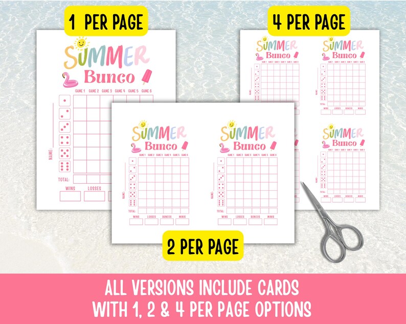 Summer Days Bunco Score Sheets, June Bunco Score Cards, June Bunco Game, Bunco Babe Cards, June Bunco Party, Summer Bunco Night Dice Game image 4