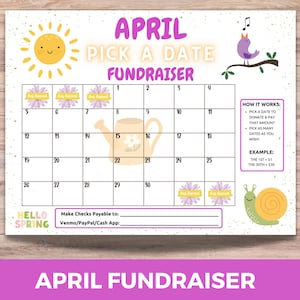 2026 April Fundraising Calendar, Pick a Date Donation Calendar, PTA PTO Fundraiser, Cash Calendar, Team Fundraiser, Fundraising Tracker