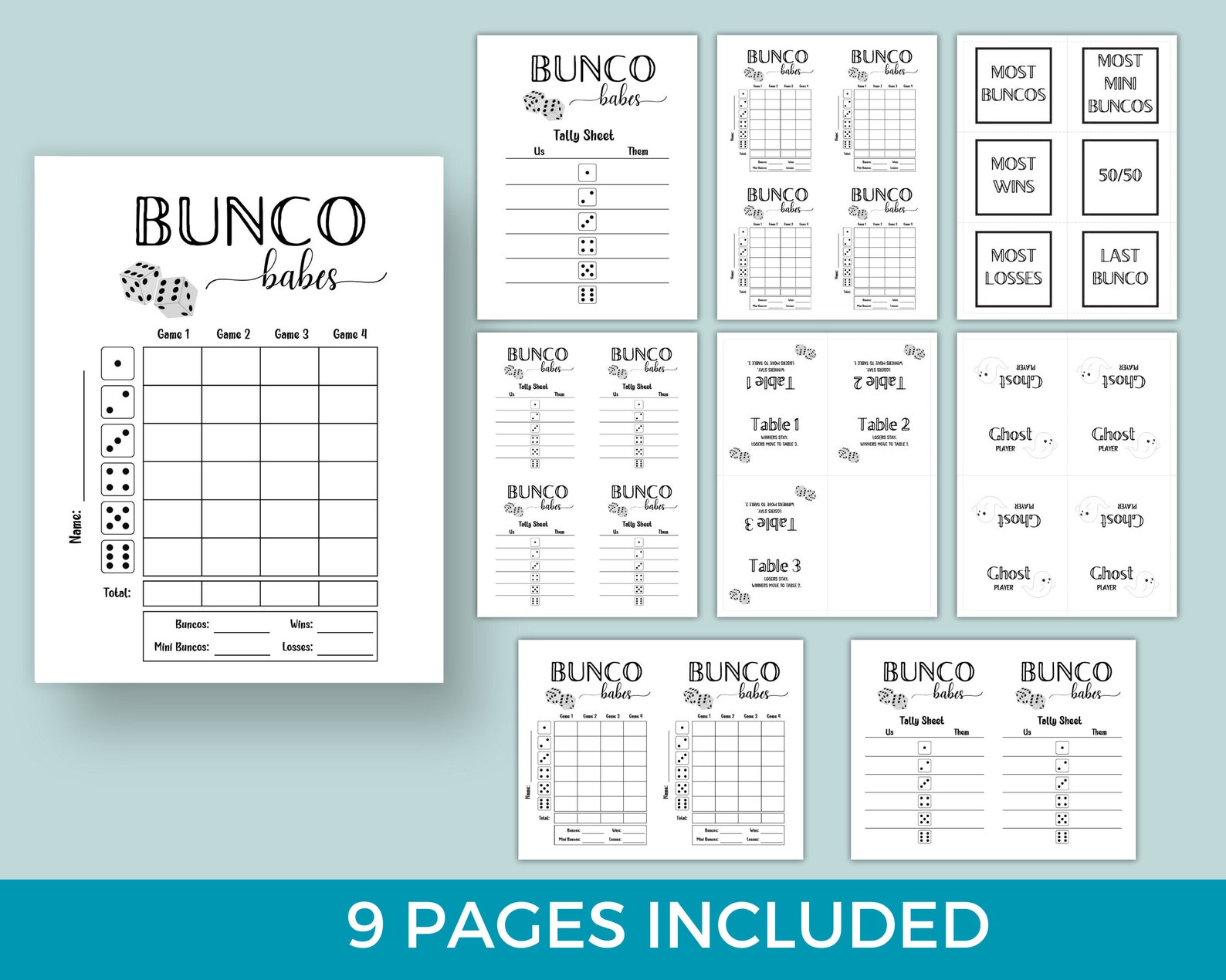 Simple Bunco Score Cards, Minimalist Bunco Tally Sheets, Printable ...