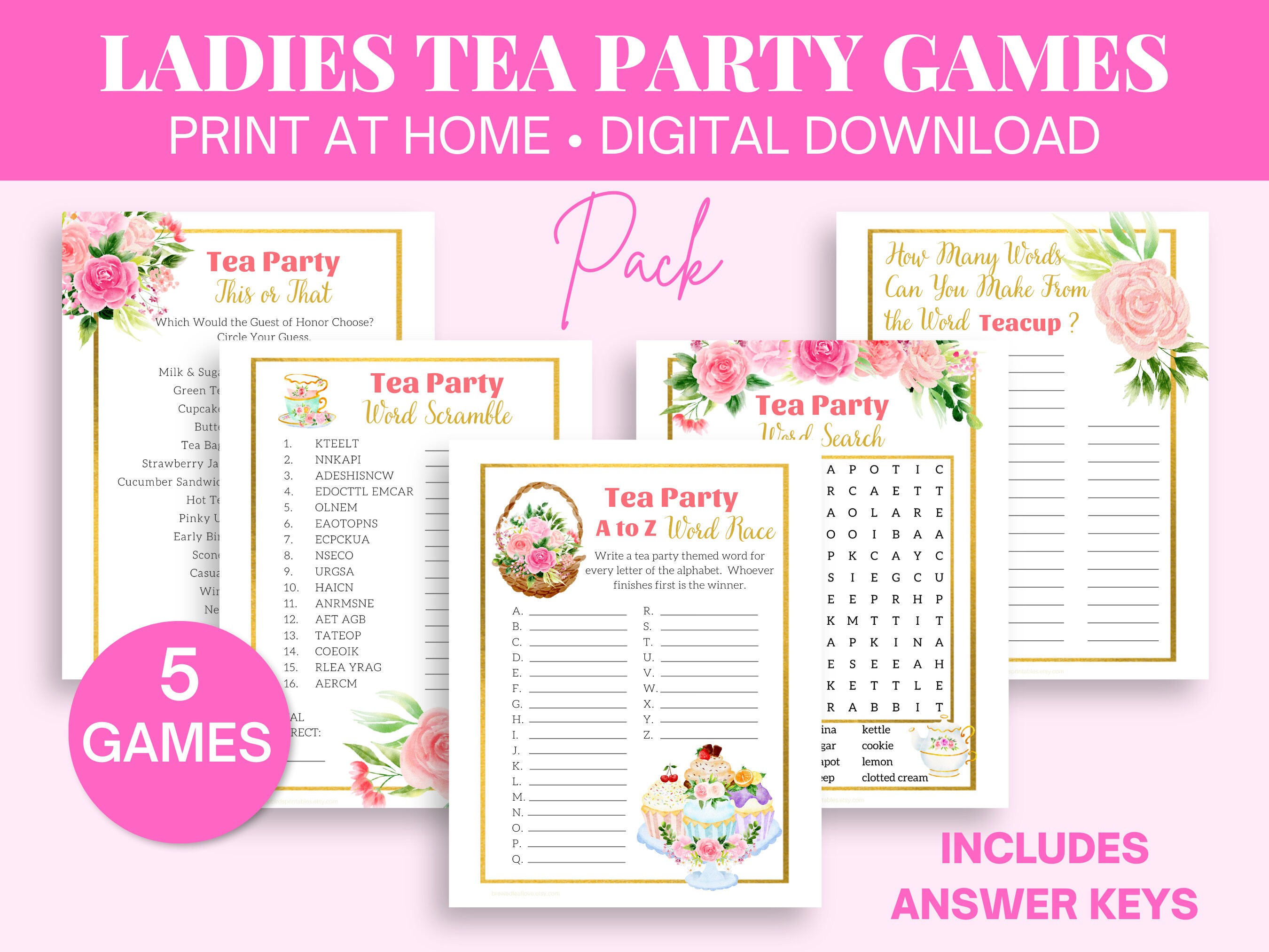 Tea Party Activities, Tea Party Bridal Baby Shower, Garden Tea Party, Instant Download, Ladies Tea Party Games, Tea Party Birthday, TPF1
