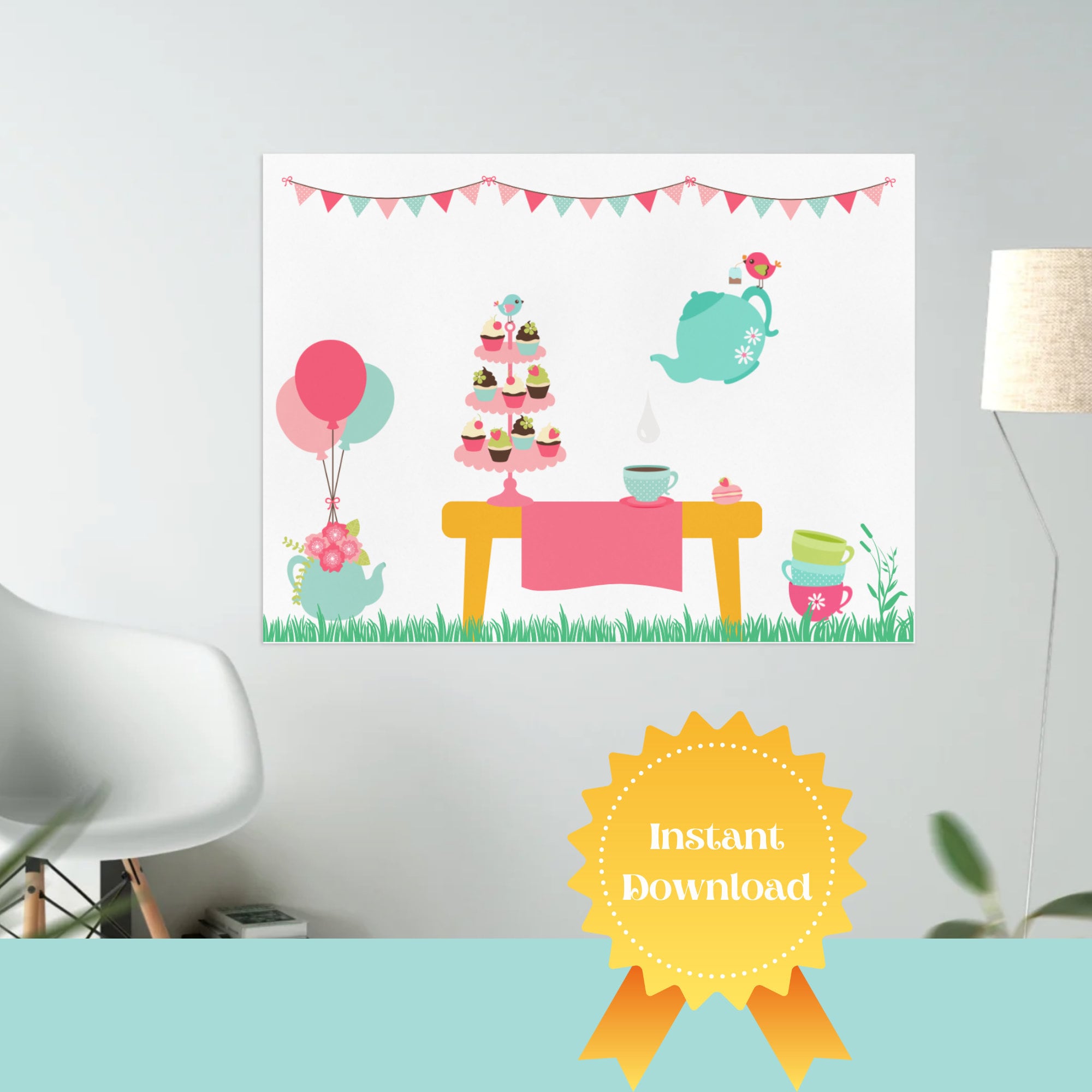 Pin the Tea on the Teapot Game Poster, Tea Party Games for Kids INSTANT