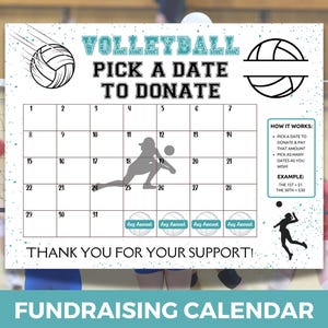 Women&#39;s Volleyball Fundraiser Calendar, Pick a Date Donate Sponsor, Cash Calendar, Volleyball Fundraising, Volleyball Team Donation Calendar