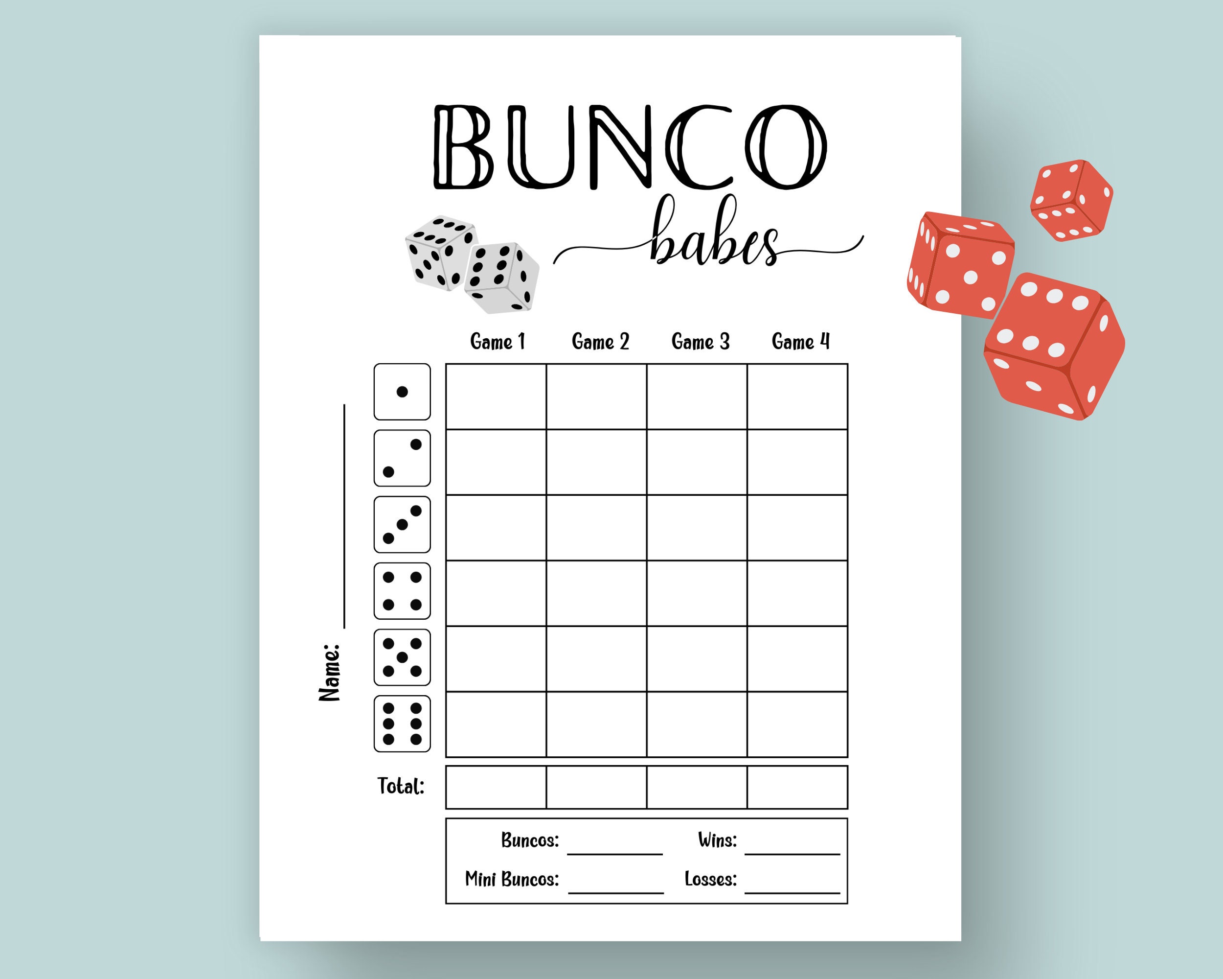 Simple Bunco Score Cards, Minimalist Bunco Tally Sheets, Printable ...