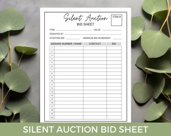 Editable Silent Auction Bid Sheet, Silent Auction Sign Up Sheet, Silent Auction Bid Form, Fundraiser Sheet, Printable Auction Bidding Sheet