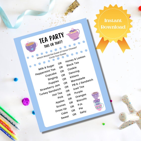 This or That Tea Party Game, INSTANT Download, Tea Party Games for Kids, Tea Party Printable, Tea Party Activity, Party Ice Breaker Game - Etsy This or That Tea Party Game, INSTANT Download, Tea Party Games for Kids, Tea Party Printable, Tea Party Activity, Party Ice Breaker Game - Etsy
