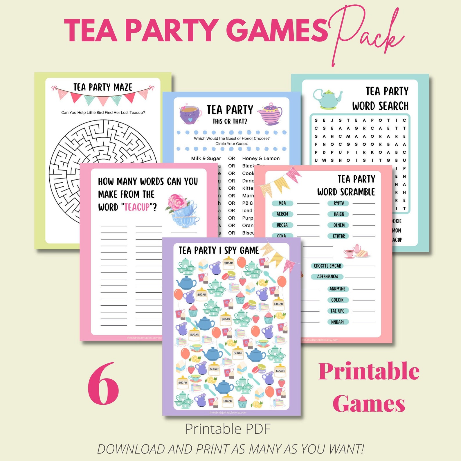Tea Party Games for Kids, INSTANT DOWNLOAD, Tea Party for Girls, Tea ...