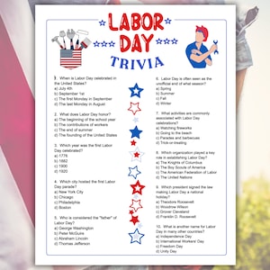 Labor Day Trivia Game, Labor Day Activity, End of Summer Game, Labor day Trivia for Kids and Adults, Labor Day Picnic Game, BBQ Printable
