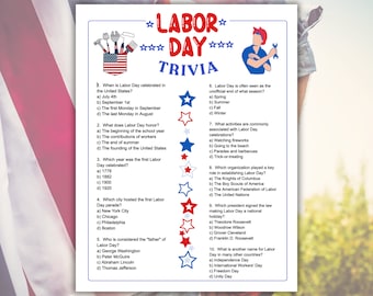 Labor Day Trivia Game, Labor Day Activity, End of Summer Game, Labor day Trivia for Kids and Adults, Labor Day Picnic Game, BBQ Printable