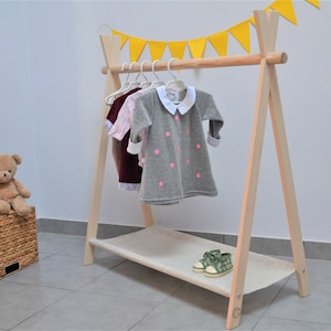 Montessori clothing,Toddler rack,Mini Kids Clothes rack, Wooden rack, Girl Clothing rack, Dress up storage, Small clothes rack, Display rack