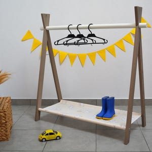 Mini Kids Clothing rack, Toddler rack, Clothes rack with canvas, Childrens room, Dress up storage, Fold up A frame rack, Montessori kids