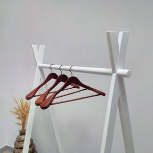 White clothes rack, Garment Wooden stand, Adult Clothing rack, Dress up storage, Fold up A frame rack, Modern Coat rack