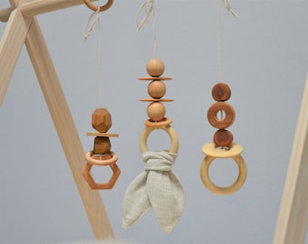 Jouets Montessori,Jouets de gym pour bébés,Ensemble de 3,Jouet de centre d’activités pour bébés, Jouets d’arche,Bois pur, Jouets de gymnastique en bois, Tout naturel