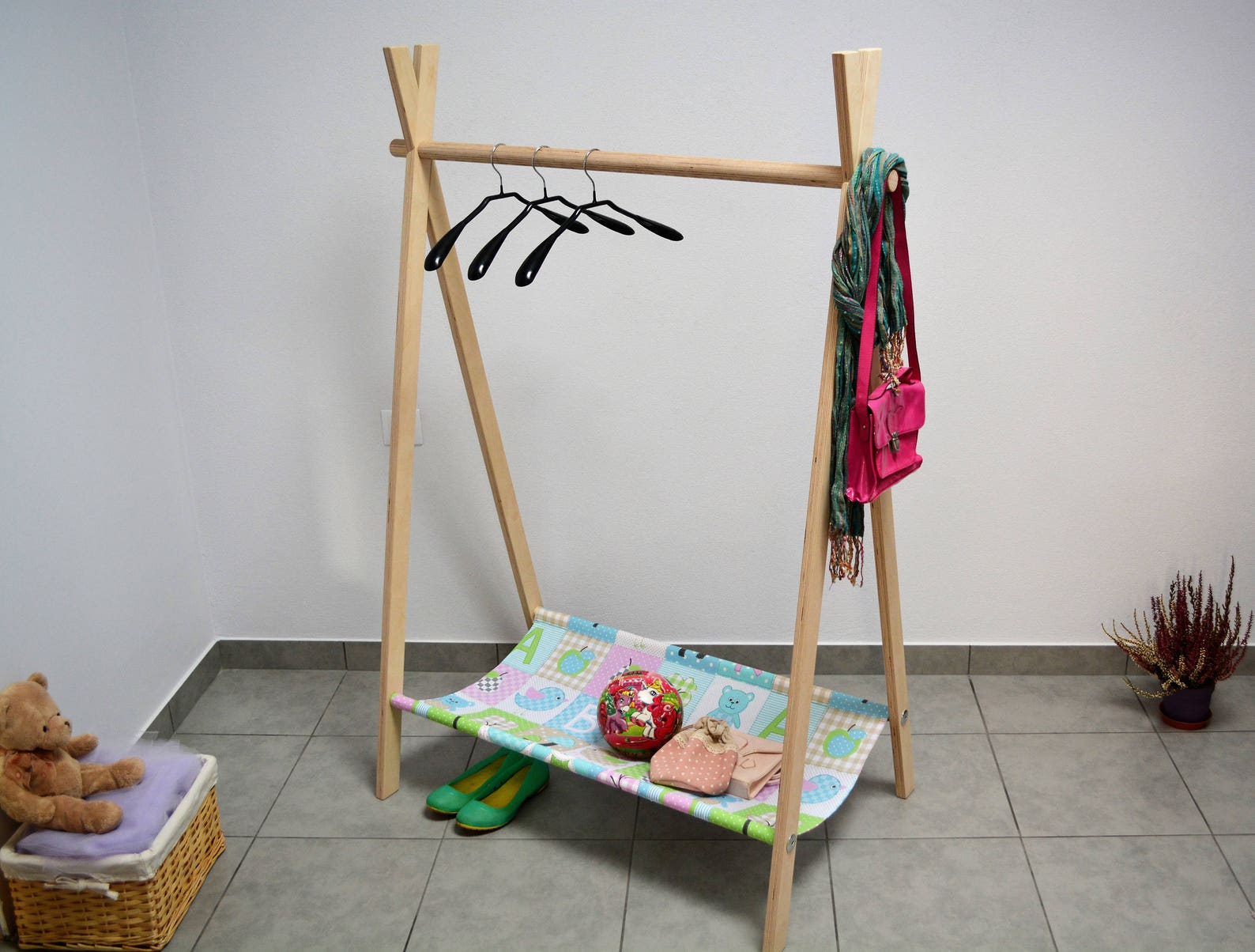 Kids Clothing Rack, Clothes Rack With Canvas, Wooden Rack, Dress up ...