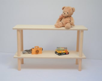 Wooden shelf nursery, modern book toy storage, bookcase, low kids shelf