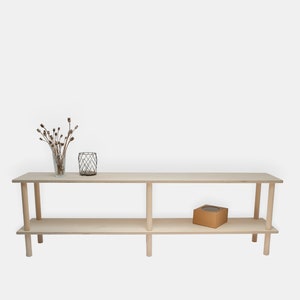 Wooden low shelf, minimalist modern shelving, book storage, bookcase, TV unit living room, Vinyl record stand