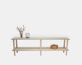 Minimalist modern shelving, Wooden low shelf, book storage, bookcase, TV unit living room, Vinyl record stand