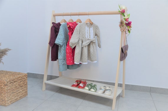 Estante de madera para niños pequeños, ropa Montessori, mini