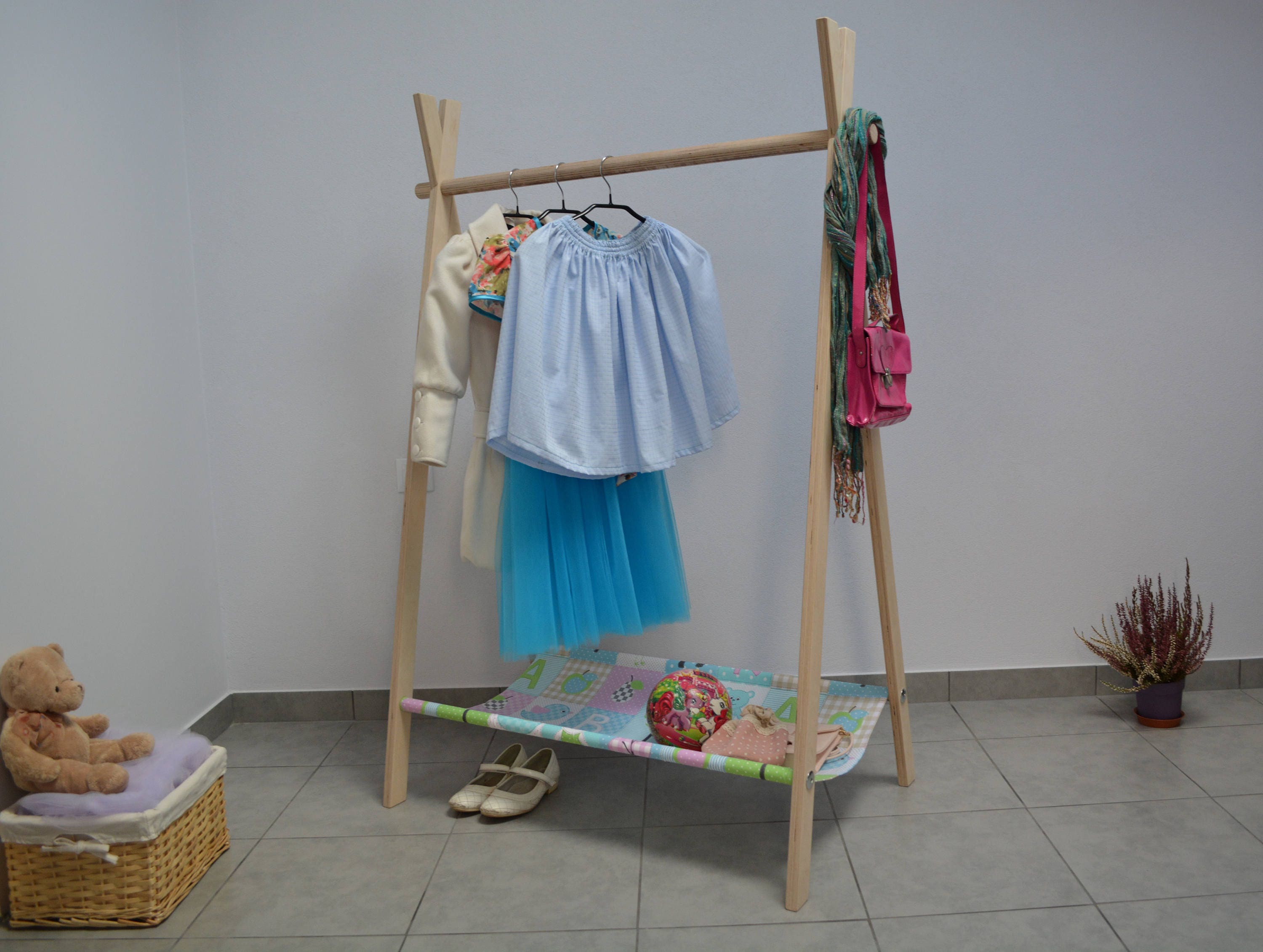 Kids Clothing Rack Clothes Rack With Canvas Wooden Rack Etsy
