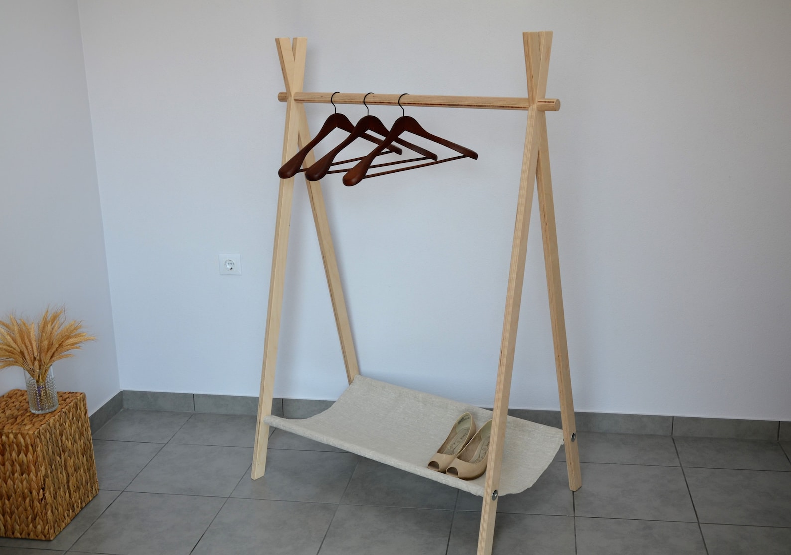 Clothes Rack With Canvas Shelf Wooden Rack Dress up Storage - Etsy