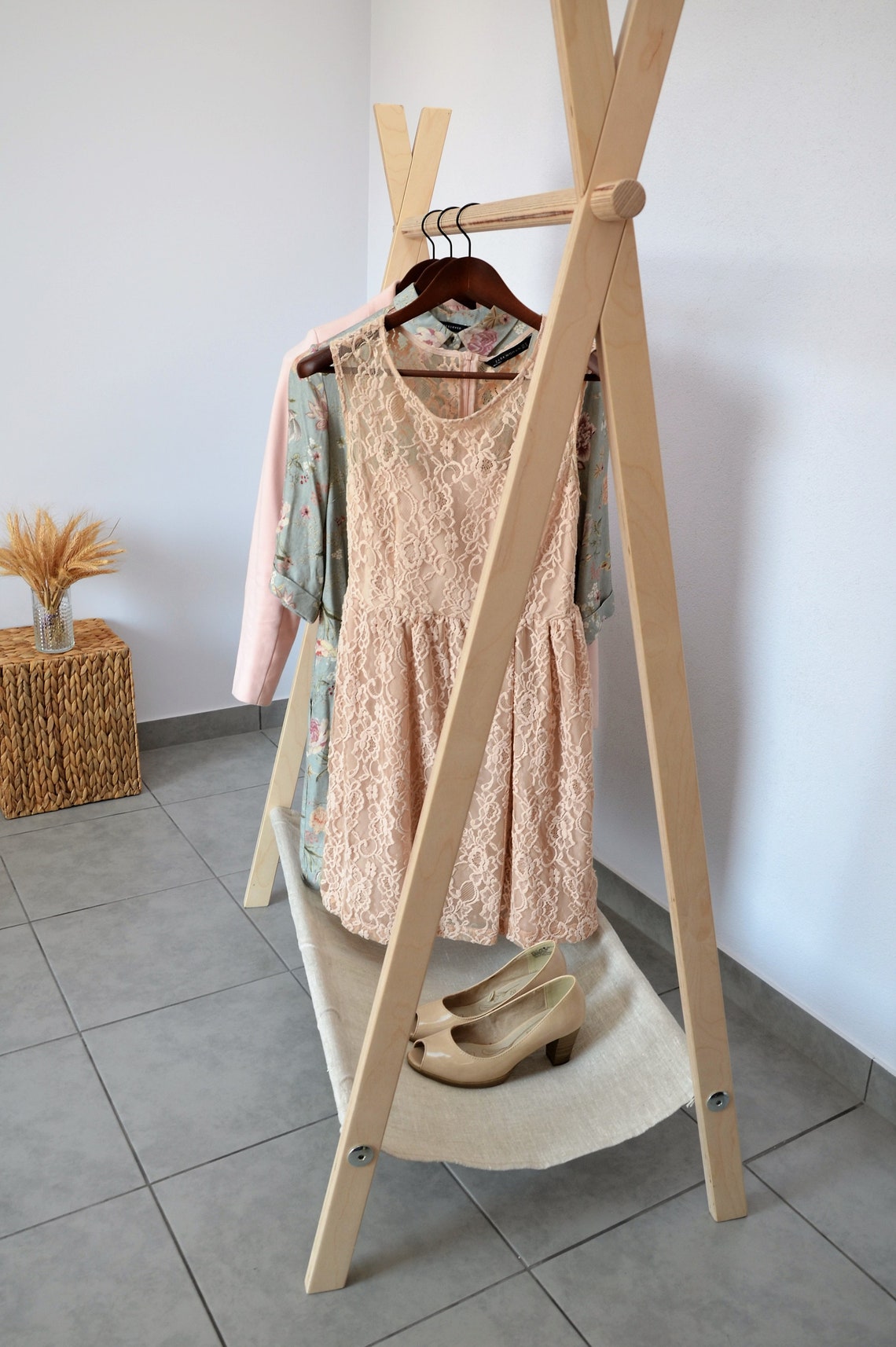Clothes Rack With Canvas Shelf Wooden Rack Dress up Storage - Etsy