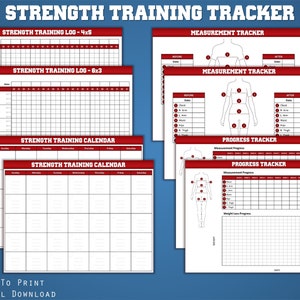 Registro de entrenamiento de fuerza: planificador de actividad física, registro de entrenamiento, registro de levantamiento de pesas, seguimiento de medidas, carta, PDF