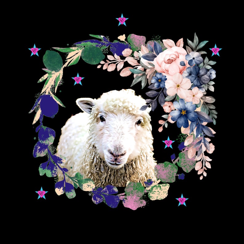 Digital Design Digital Files Watercolor Art| Cute Sheep with Flower Wreath File Instant Download