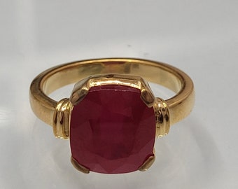 Handmade 14K Gold Raw Ruby Ring, Square Gemstone