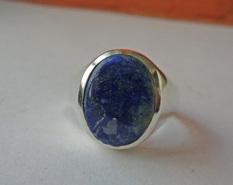 Bague ovale en lapis-lazuli, argent sterling 925, style Art déco