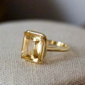 14K Yellow Gold Vermeil Citrine Ring - Sterling Silver Ring- Natural Citrine Engagement Ring Promise Ring November Birthstone- Gift For Her