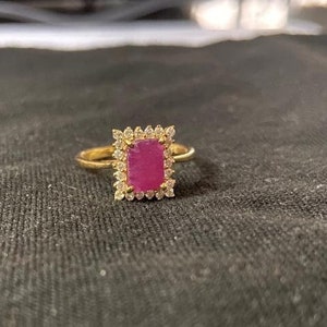 Elongated Cushion Ruby Ring- 14K Yellow Gold Vermeil Ring- Genuine Ruby Ring- Engagement Ring- Promise Ring- July Birthstone- Gift For her