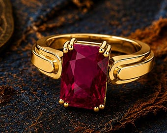 Ruby Ring, 14k Gold Ruby Ring, Emerald Cut Ring, Anniversary Gift, July Birthstone Jewelry, Red Gemstone Ring, Unique Engagement Ring