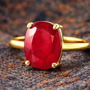 Oval Ruby Ring in Solid Silver Gold Overlay – Classic Red Gemstone Statement Ring – Elegant Minimalist Fine Jewelry – Gift for Her