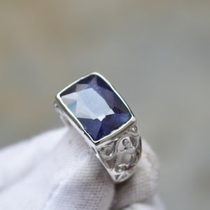 Aurora Royal Blue Sapphire Ring- Sterling Silver Ring- Genuine Sapphire Engagement ring - Promise Ring- September Birthstone Gift For Her
