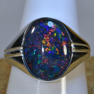 Black Opal Ring, Unique Gemstone, 925 Sterling Silver, Heavy Ring, Oval Stone, Natural Gemstone, Handmade Item, Artisan Ring