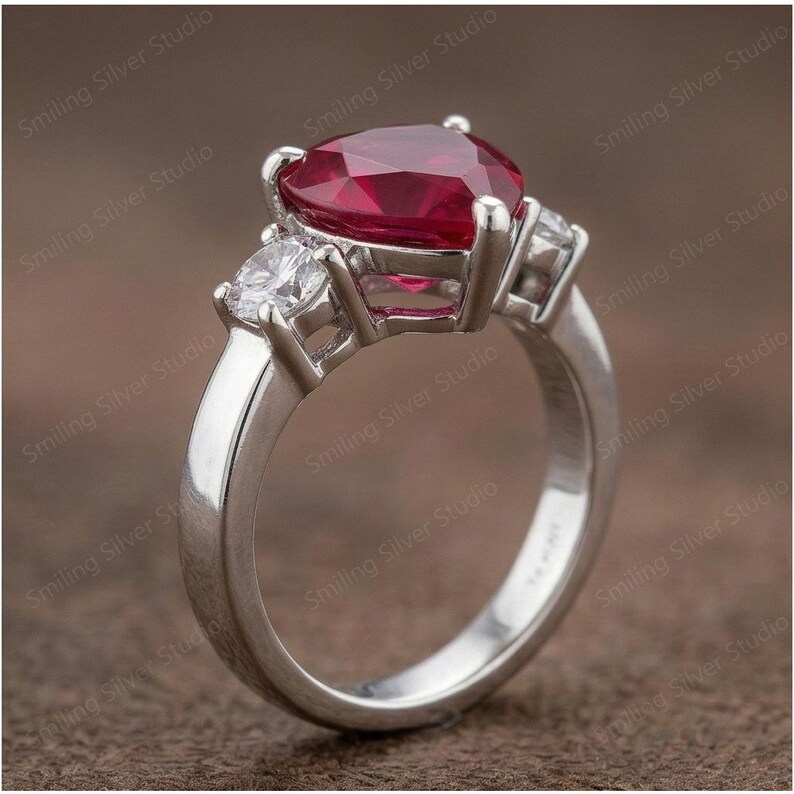 Gold Heart Ruby Ring, Diamond Accent Anniversary Gift for Her, Romantic Fine Jewelry image 9