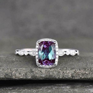 Vintage Alexandrite Ring- 14K Rose Gold Vermeil Ring- Emerald Cut Alexandrite Engagement Ring- Promise Ring- June Birthstone- Gift For Her