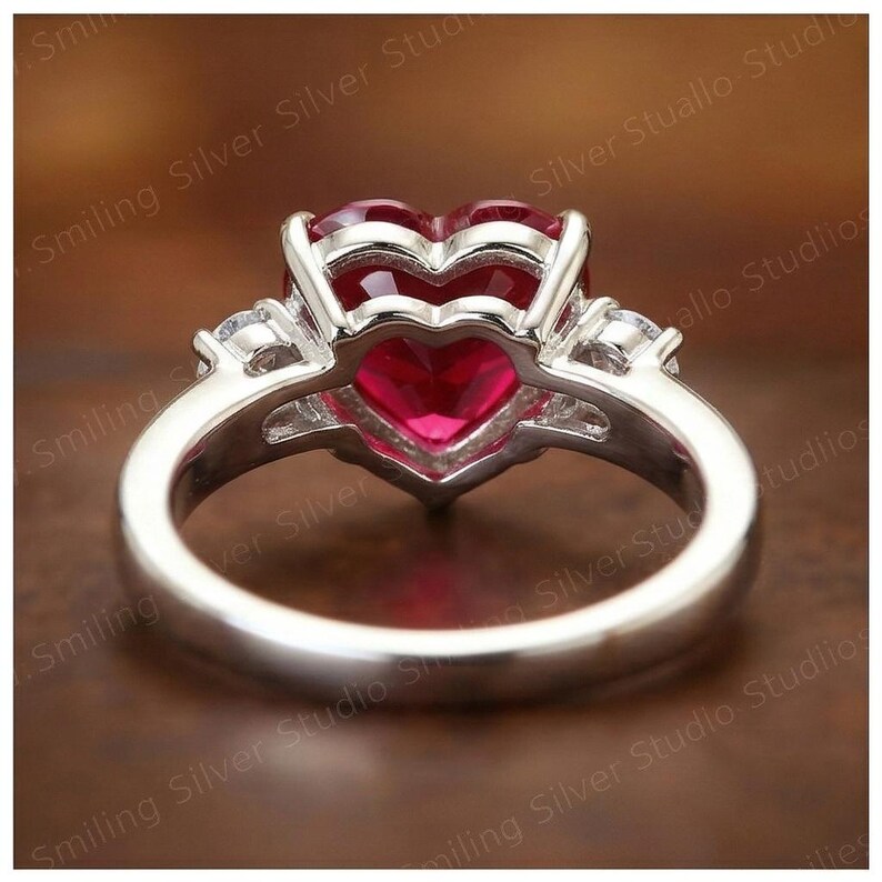 Gold Heart Ruby Ring, Diamond Accent Anniversary Gift for Her, Romantic Fine Jewelry image 10